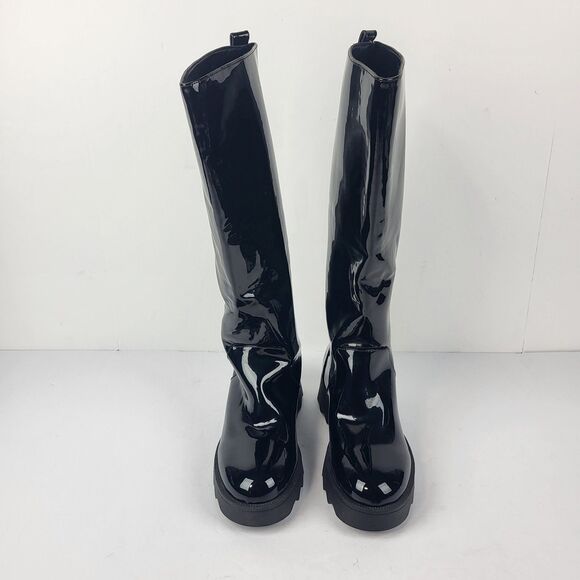 Aerosoles Slalom Knee High Boots Pull on Lug Sole Black Wet look 7M - Picture 9 of 13